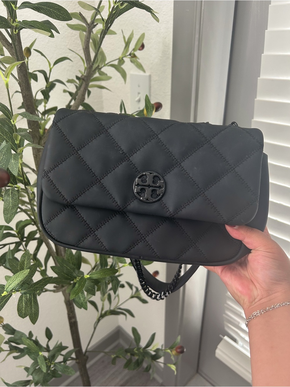 Tory Burch Quilted Black Crossbody Bag with Chain